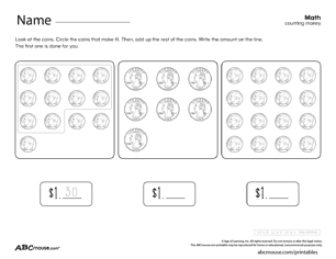 Free printable counting money worksheet from ABCmouse.com. 