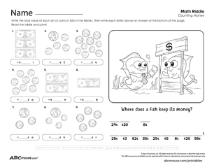 Free printable counting money worksheet from ABCmouse.com. 