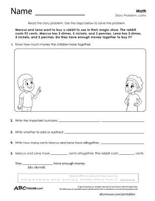 Free printable money word problem worksheet from ABCmouse.com. 