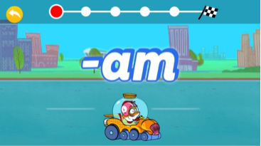 Screenshot of a fun word family game called crazy race from ABCmouse.com. 