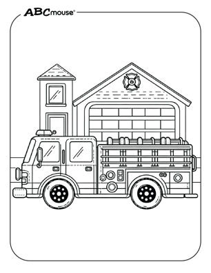 Free printable fire truck coloring page from ABCmouse.com. 