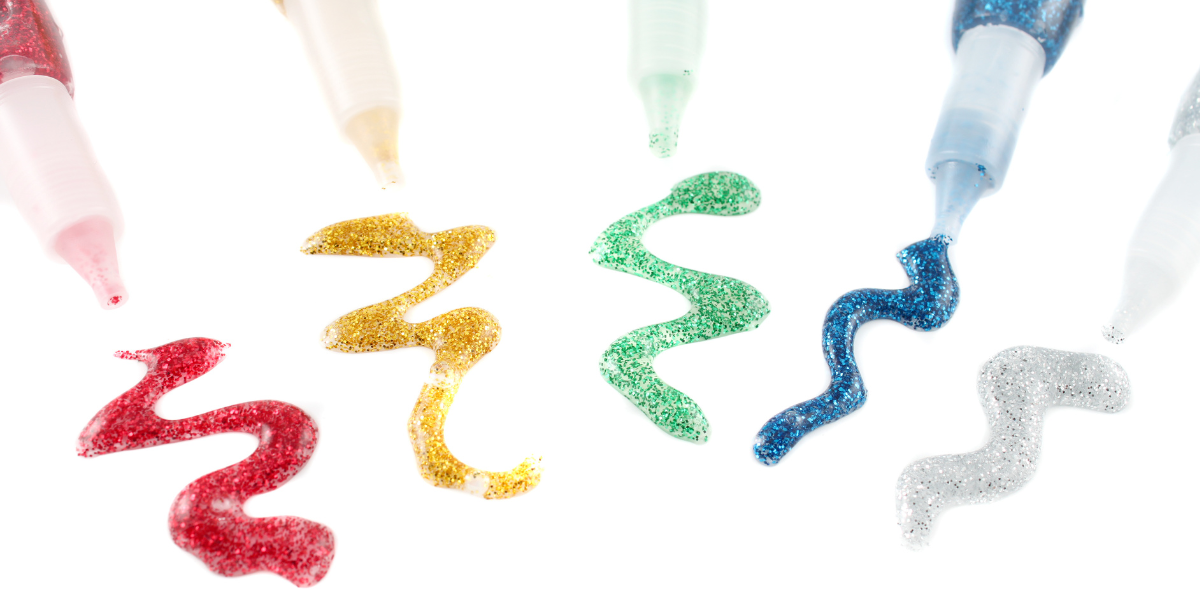 Colorful glitter glue. 