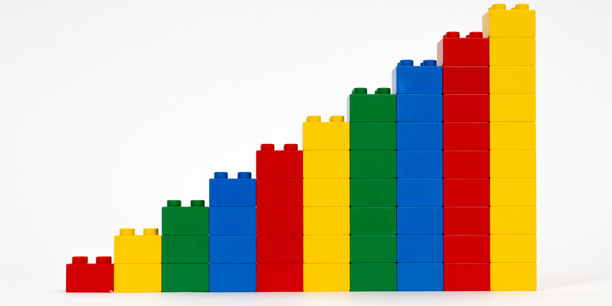 Lego bricks stacked in colors. 