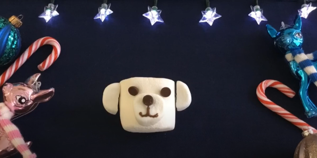 A cute marshmallow dog or bear made to float in hot cocoa. 