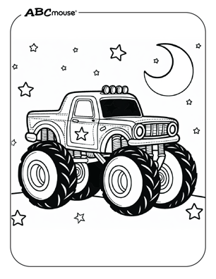 Free printable monster truck in the night sky coloring page from ABCmouse.com. 