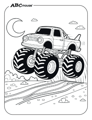 Free printable monster truck getting air coloring page from ABCmouse.com. 