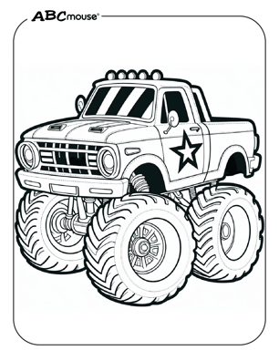 Free printable monster truck with big wheels coloring page from ABCmouse.com. 