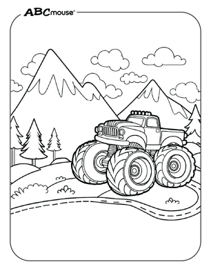 Free printable monster truck in the mountains coloring page from ABCmouse.com. 