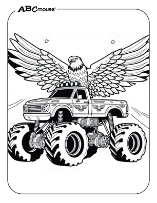 Free printable monster truck with eagle coloring page from ABCmouse.com. 