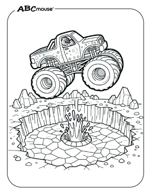 Free printable monster truck jumping a crater coloring page from ABCmouse.com. 