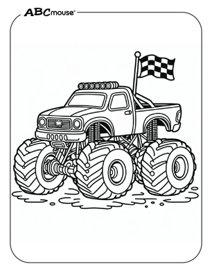 Free printable monster truck with a flag coloring page from ABCmouse.com. 