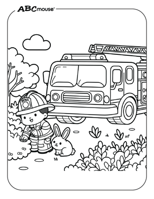 Free printable fire truck coloring page from ABCmouse.com. 