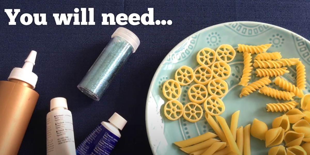 Supplies needed for macaroni snowflake craft from ABCmouse.com. 