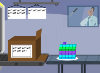 Tally chart factory math game screenshot from ABCmouse.com. 