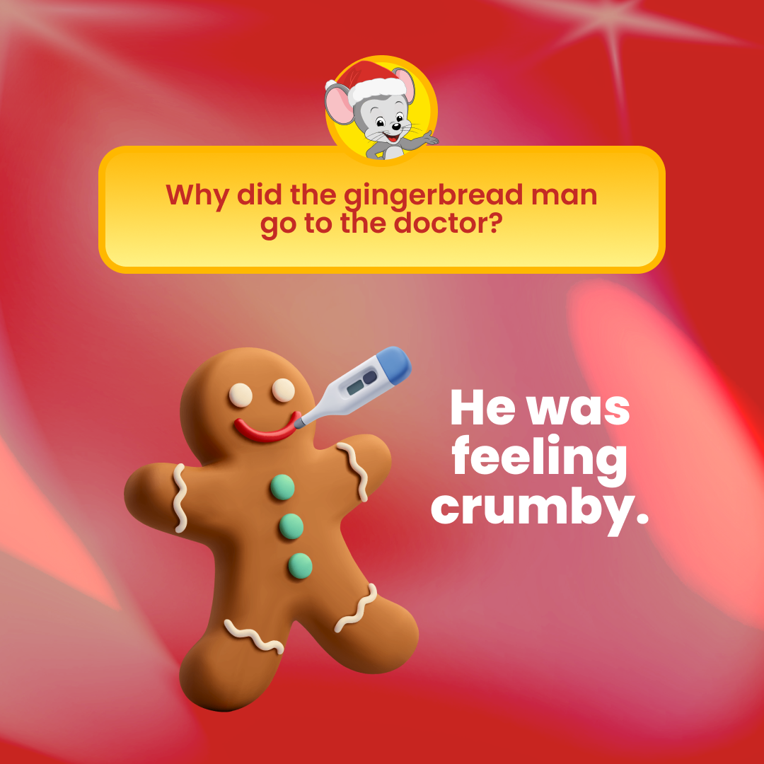 Illustration of this Christmas Joke: Why did the gingerbread man go to the doctor? He was feeling crumby. 