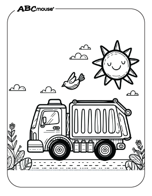 Free printable dump truck coloring page from ABCmouse.com. 