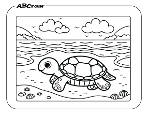 Free printable turtle on the beach coloring page from ABCmouse.com. 