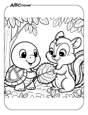 Free printable turtle and chipmunk coloring page from ABCmouse.com. 