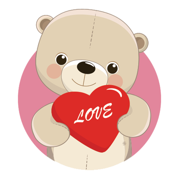 Cute little illustrated bear holding a heart that says love. 