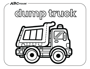 Free printable dump truck coloring page from ABCmouse.com. 