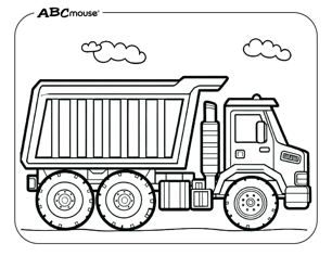 Free printable dump truck coloring page from ABCmouse.com. 