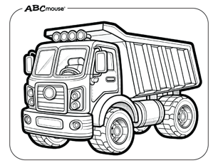 Free printable dump truck coloring page from ABCmouse.com. 