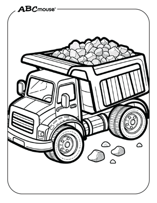 Free printable dump truck hauling rocks coloring page from ABCmouse.com. 