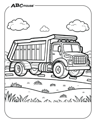 Free printable dump truck coloring page from ABCmouse.com. 