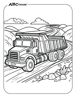 Free printable dump truck coloring page from ABCmouse.com. 