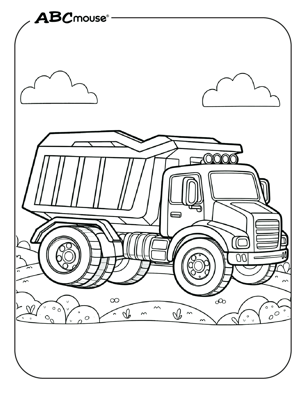 Free printable dump truck coloring page from ABCmouse.com. 