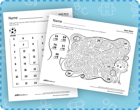 Free printable math maze worksheets from ABCmouse.com. 