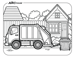 Free printable garbage truck coloring page for kids from ABCmouse.com. 