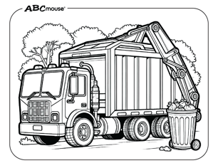 Free printable garbage truck coloring page for kids from ABCmouse.com. 