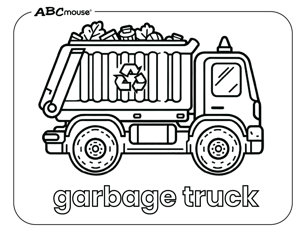 Free printable garbage truck coloring page for kids from ABCmouse.com. 