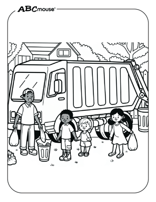 Free printable garbage truck coloring page for kids from ABCmouse.com. 