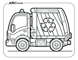 Free printable garbage truck coloring page for kids from ABCmouse.com. 