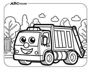 Free printable garbage truck coloring page for kids from ABCmouse.com. 