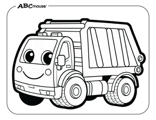 Free printable garbage truck coloring page for kids from ABCmouse.com. 