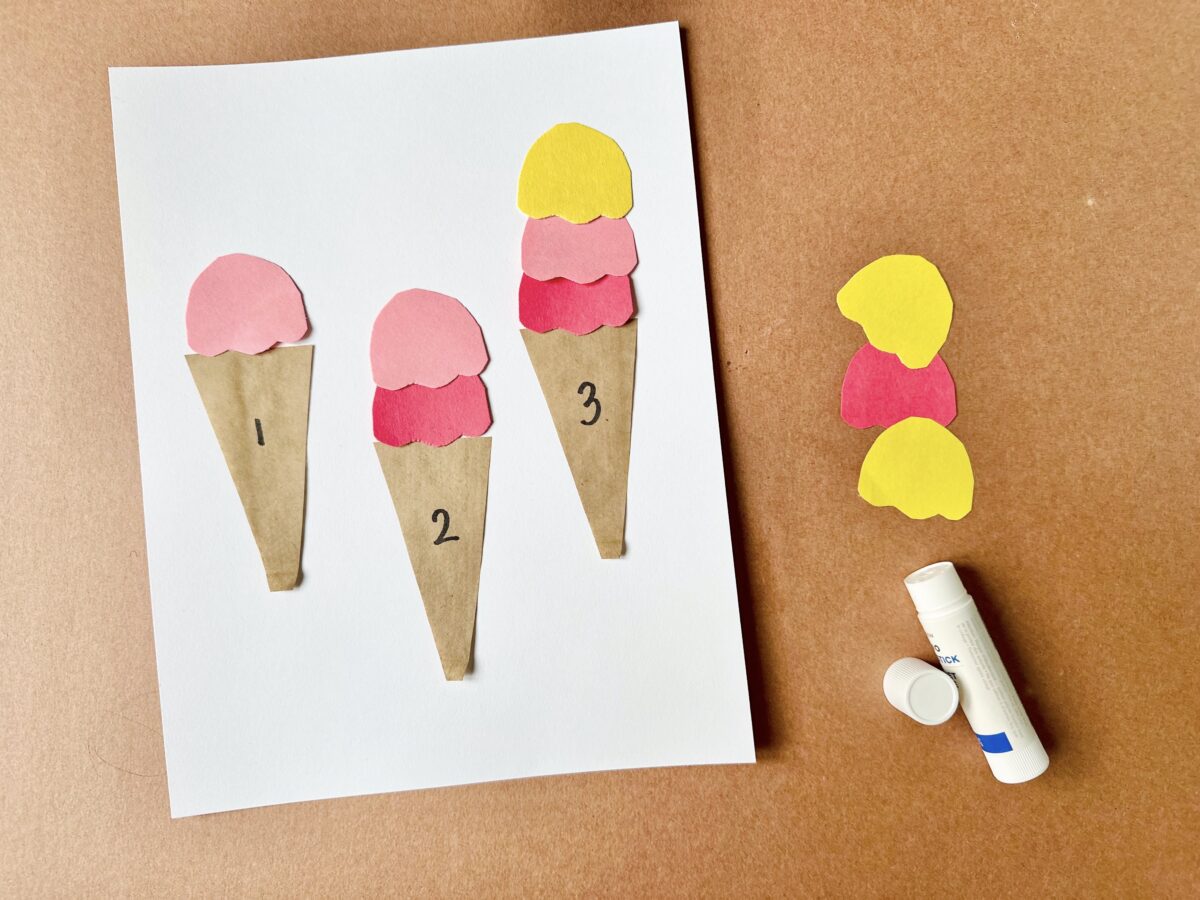 I is for ice cream letter I craft with colorful construction paper ice cream cones for kids from ABCmouse.com. 