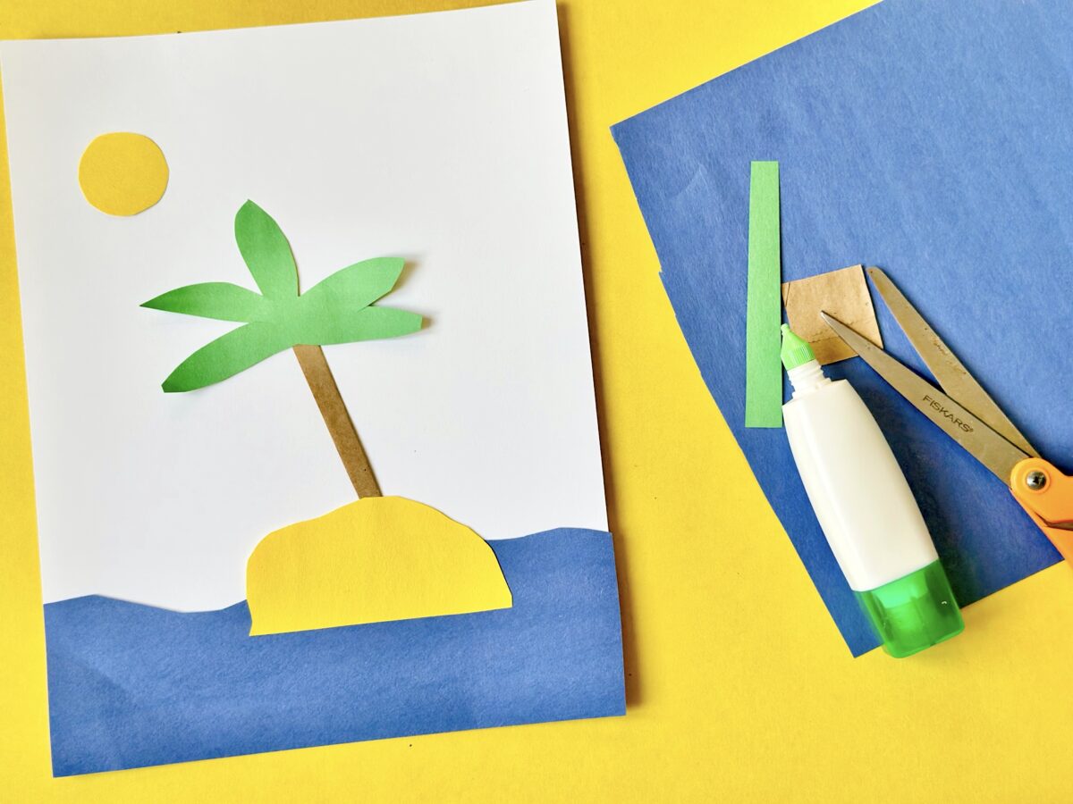 I is for island construction paper island  fun craft for kids from ABCmouse.com. 