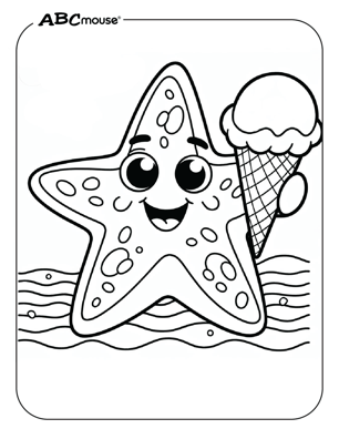 Cute star fish with an ice cream cone coloring page from ABCmouse.com. 