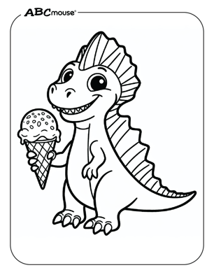 Cute dinosaur with an ice cream cone coloring page from ABCmouse.com. 