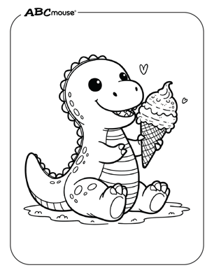 Cute dinosaur with an ice cream cone coloring page from ABCmouse.com. 