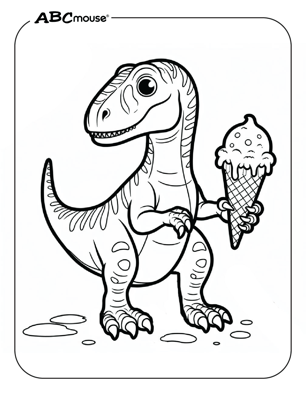 Cute dinosaur with an ice cream cone coloring page from ABCmouse.com. 