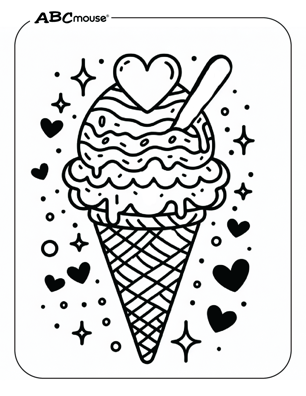 Free printable ice cream cone coloring page from ABCmouse.com. 