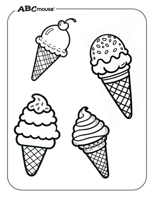 Free printable ice cream cones coloring page from ABCmouse.com. 