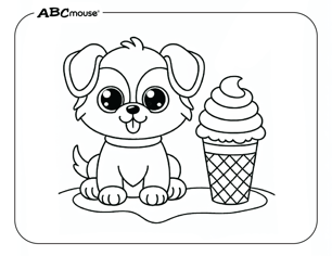 Free printable dog with ice cream cone coloring page from ABCmouse.com. 