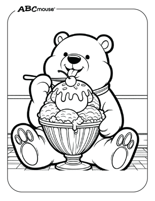 Free printable bear eating ice cream coloring page from ABCmouse.com. 