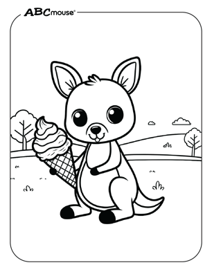 Free printable kangaroo with ice cream cone coloring page from ABCmouse.com. 