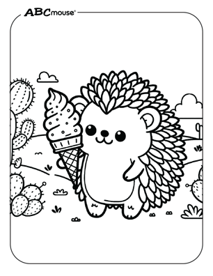 Free printable hedgehog with ice cream cone coloring page from ABCmouse.com. 